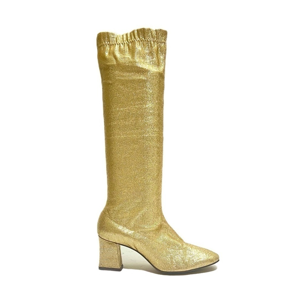 Vintage 1960s Gold Lam Stretch Fabric Knee High Gogo Boots